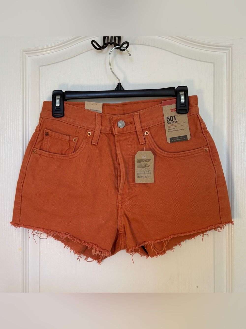 Levi's 501 High-Rise Frayed Hem Shorts - Rust
